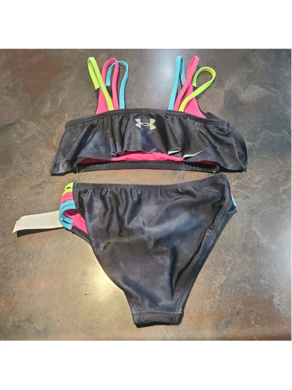 NEW Under Armour Girls Size tie-dye flutter bikini set Neon Straps 2 Peice Swim